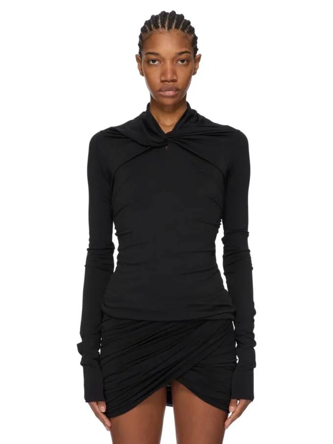 RICK OWENS FW25 CONCORDIANS KAIRO HAUT À MANCHES LONGUES EN JERSEY CRÊPE DE VISCOSE NOIR LI02E3212CVI-09 RICK OWENS FW25 CONCORDIANS KAIRO HAUT À MANCHES LONGUES EN JERSEY CRÊPE DE VISCOSE NOIR LI02E3212CVI-09