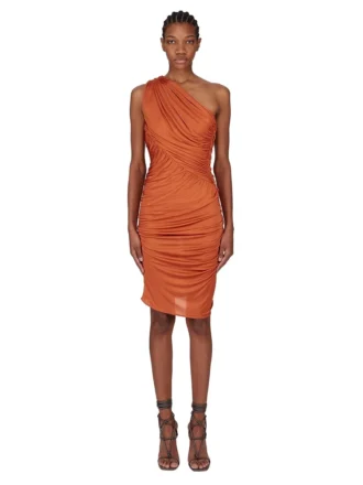 RICK OWENS FW25 CONCORDIANS ROBE AMIRA EN JERSEY DE VISCOSE SATINÉE ORANGE. LI02E3526JVS-153 RICK OWENS FW25 CONCORDIANS ROBE AMIRA EN JERSEY DE VISCOSE SATINÉE ORANGE. LI02E3526JVS-153