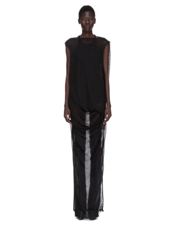 Robe RICK OWENS FW25 CONCORDIANS NOUVEAU en jersey de laine transparent noir. RP02E4574JWR-09 Robe RICK OWENS FW25 CONCORDIANS NOUVEAU en jersey de laine transparent noir. RP02E4574JWR-09