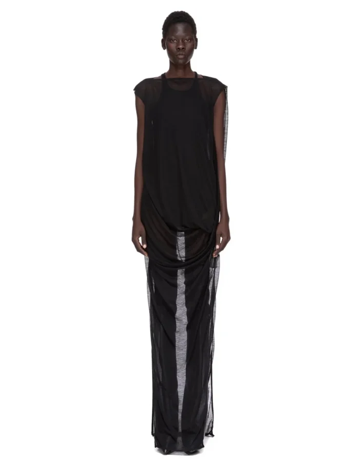 Robe RICK OWENS FW25 CONCORDIANS NOUVEAU en jersey de laine transparent noir. RP02E4574JWR-09 Robe RICK OWENS FW25 CONCORDIANS NOUVEAU en jersey de laine transparent noir. RP02E4574JWR-09