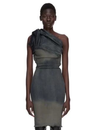 Robe Twist RICK OWENS FW25 CONCORDIANS en denim stretch dégradé DRKDUST. RP02E4521SDKDEG-78D