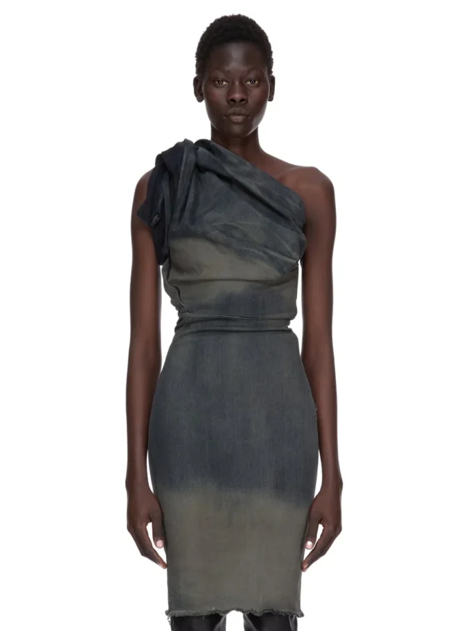 Robe Twist RICK OWENS FW25 CONCORDIANS en denim stretch dégradé DRKDUST. RP02E4521SDKDEG-78D Robe Twist RICK OWENS FW25 CONCORDIANS en denim stretch dégradé DRKDUST. RP02E4521SDKDEG-78D