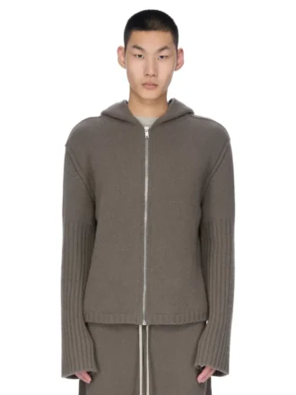 SWEAT À CAPUCHE ZIPPÉ RICK OWENS FW25 CONCORDIANS PRÉ-COLLECTION EN MAILLE CACHEMIRE DUST LAS PALMAS. RU02E1666KLWS-34
