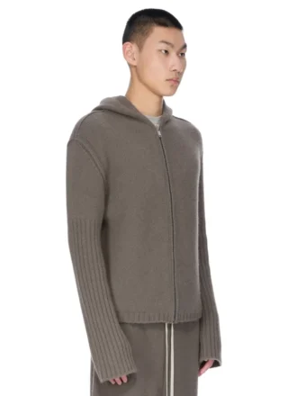 SWEAT À CAPUCHE ZIPPÉ RICK OWENS FW25 CONCORDIANS PRÉ-COLLECTION EN MAILLE CACHEMIRE DUST LAS PALMAS. RU02E1666KLWS-34